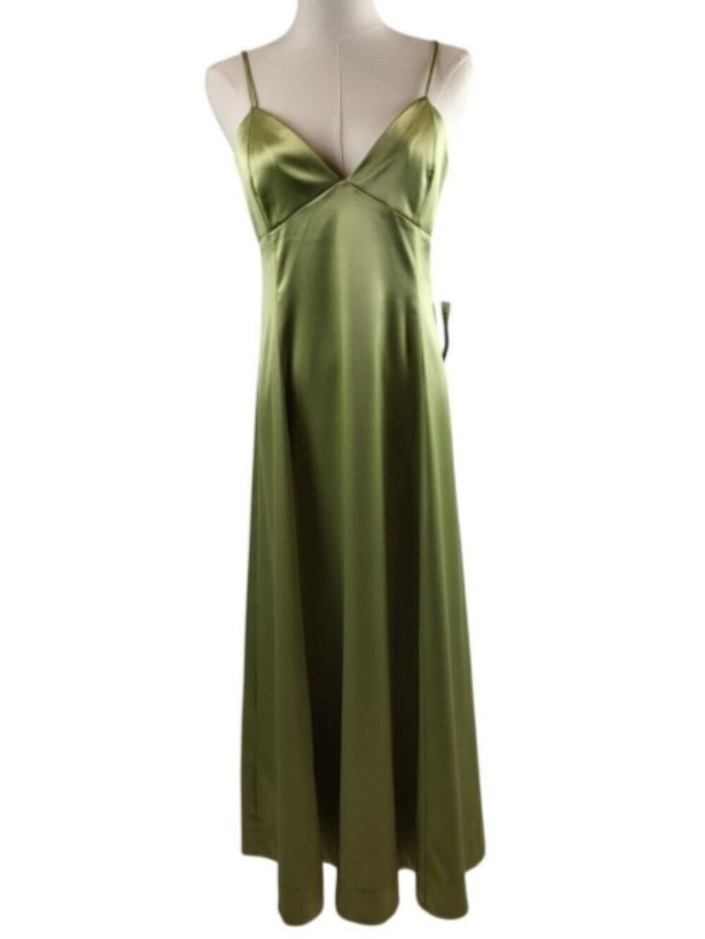 NEW WAYF Holiday Party Midi Dress Size Medium Green Silky Satin Imperfection* - Picture 2 of 12